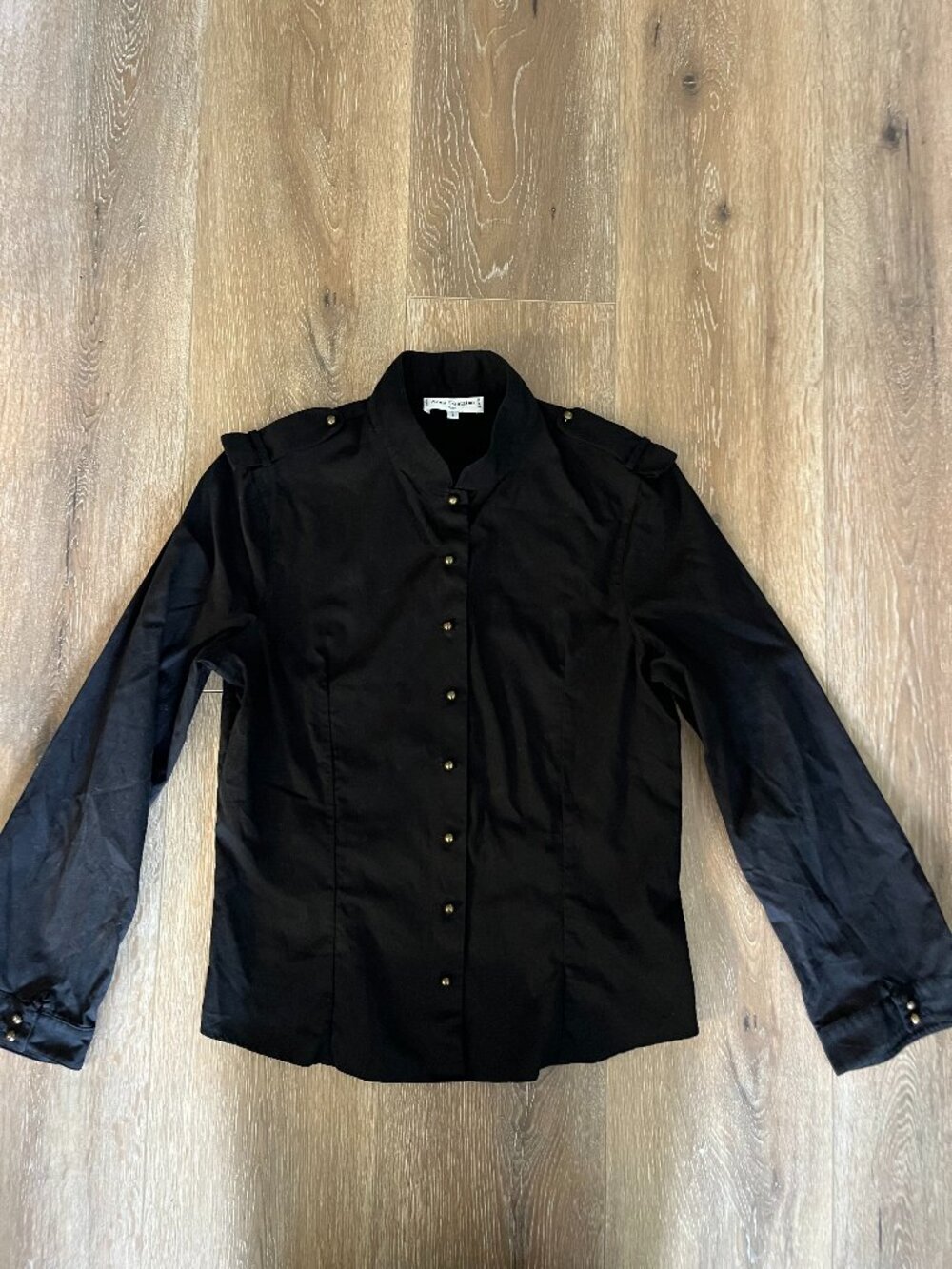 ANNE FONTAINE Paris 100% Cotton Military Jacket Blazer Shirt 3/M Black Buttons